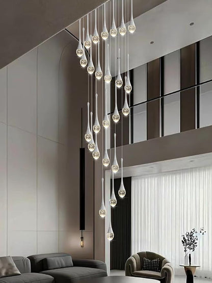 ykolupty 138" Large Crystal Chandelier for High Ceiling Modern K9 Crystal Raindrop Chandeliers Lighting Round Ceiling Light Entryway Staircase Foyer Villa LED Dimmable 2700-6000K