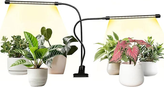 iPower LED Grow Lights for Indoor Plants, Full Spectrum Plant Growing Lamp with White Yellow LEDs, 5-Level Dimmable, Auto On Off with 4/8/12H Timer, 2 Tubes
