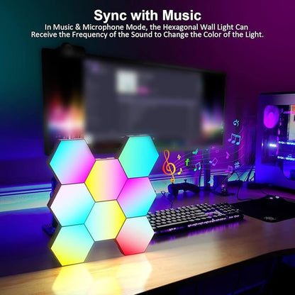 Vcwtty Music Sync Hexagon Lights, Smart LED Wall Lights 10 Pack, 13 Colors Modular Assembled RGB Wall Panels, Hex Light with USB-Power for Autism, Game Room Decor, Party(10 Pack)