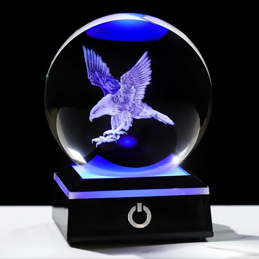 Arikyrist 3D Eagle Figurine Crystal Ball with Colorful Light Base, Eagle Gifts for Women Men, Modern Home Office Decor