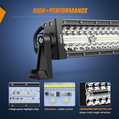 Nilight LED Light Bar 9.5 Inch Triple Row Spot Flood Combo 64LEDs Lights Fog Driving Work Backup Bumper Lighting for Off-Road Truck SUV ATV UTV
