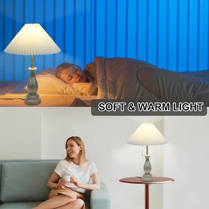 Farmhouse Table Lamp with Pull Chain Switch Control 3-Way Dimmable Table Lamp, Modern Nightstand Lamp Bedside Desk Lamp with Fabric Shade for Living Room Bedroom Hotel (Pack 1-Folding lampshade)