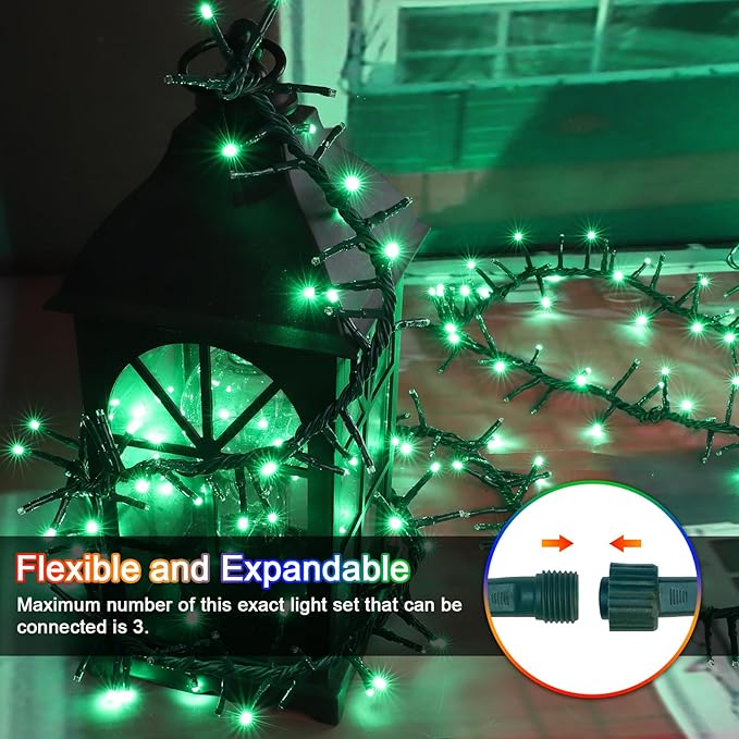 LAMPHOME Green String Lights, 46ft 500 LED Plug-in Green Fairy Lights, 11 Modes Twinkle Christmas Lights, Waterproof Lights LED String for Indoor Outdoor Grinch Tree St Patricks Day Decor