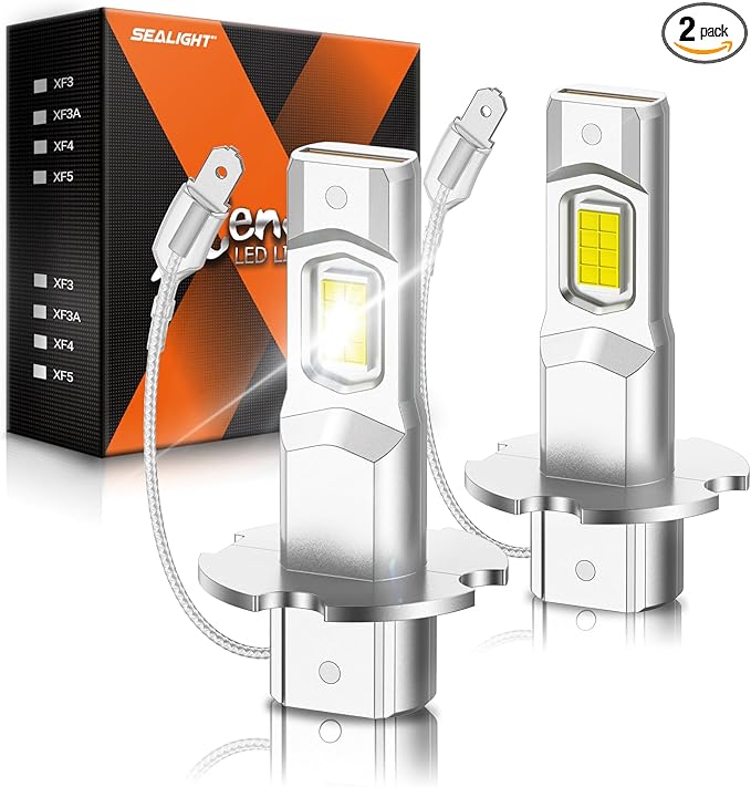 SEALIGHT H3 LED Fog Light Bulbs, 6000K Cool White 18000LM Super Penetration H3 LED Bulb, 1:1 Mini Size, Plug n Play, H3ll Bulb Light for Fog Lamp, DRL, Pack of 2