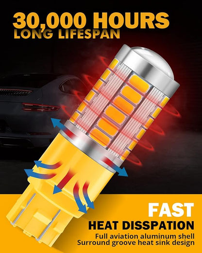 Auxbeam 7440 7443 LED Bulbs for Turn Signal Lights T20 7441 7444 LED Replacement Light Kit for Marker Blinker Lights, 3500K Amber Yellow, 3030-SMD 12V, Pack of 2 (May Need Resistors)