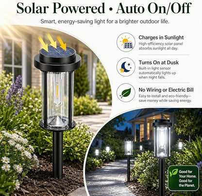 DERAYSION 12 Pack Solar Lights Outdoor, 21" Solar Pathway Lights Auto On/Off Waterproof Garden Lights for Path, Yard, Walkway, Driveway Decor, Cool White