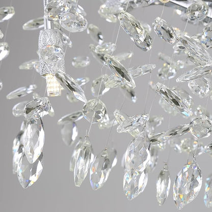 Modern Crystal Tree Branches Chandelier, 47.5in Silver 14 Lights Large Ceiling Hanging Light for Dining Room, Rectangle Raindrop Pendant Light Fixture