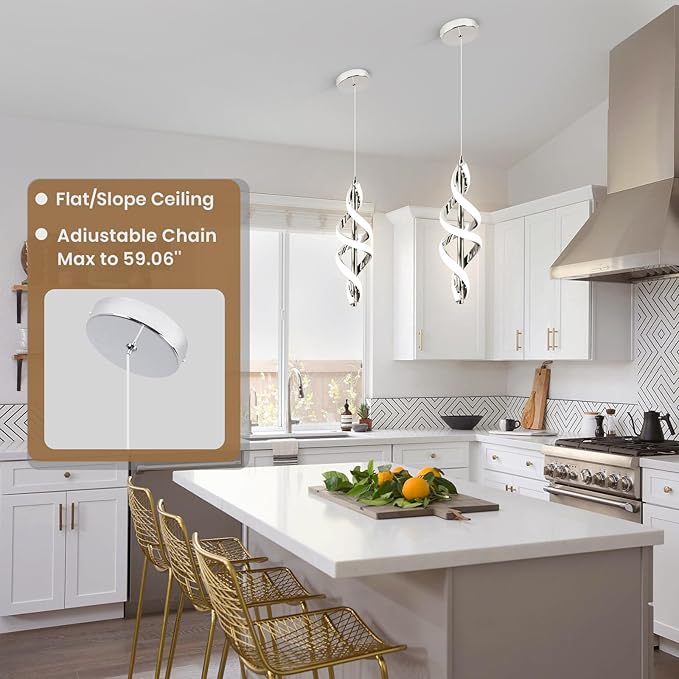 3 Packs Modern Pendant Light,4000K LED Kitchen Island Pendant Lights,Adjustable Pendant Lighting Over Island Hanging Pendant Light Fixtures for Kitchen Dining Room Hallway(Chrome, 3 Packs)