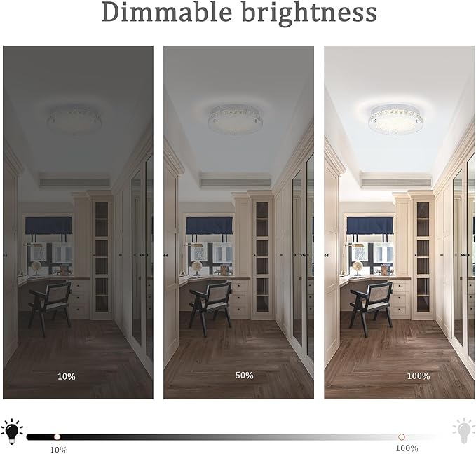 Flush Mount Ceiling Light Fixture Crystal Chrome Ceiling Lights for Kitchen, 8.3" Bedroom LED Light Fixture for Bathroom, Hallway, Closet, Foyer