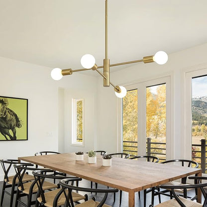 HHR Modern Sputnik Chandeliers, 4-Light Mid Century Modern Light Fixture, E26 Bedroom Chandelier Ceiling Light, Height Adjustable Hanging Pendant Lighting for Entryway Foyer Kitchen Island - Gold