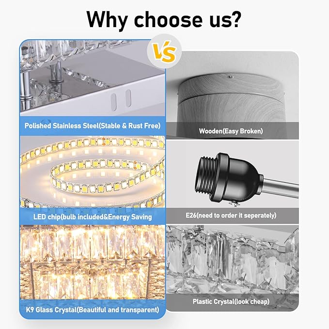 9.8" Modern Mini LED Chandelier Square Crystal Ceiling Light Flush Mount Ceiling Light for Hallway Foyer Kitchen Closet 3000 K Warm White