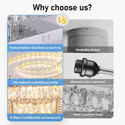 9.8" Modern Mini LED Chandelier Square Crystal Ceiling Light Flush Mount Ceiling Light for Hallway Foyer Kitchen Closet 3000 K Warm White