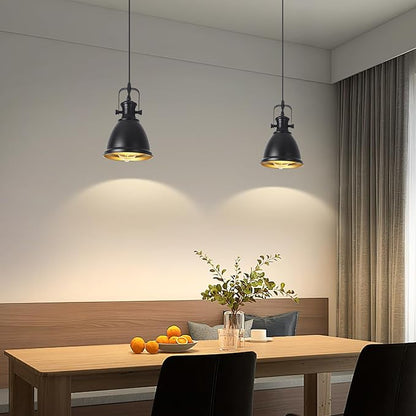 Black Pendant Light 2 Pack, Farmhouse Pendant Light, 6.5 inches Kitchen Island Lighting, Industrial Pendant Light Fixtures, Black Pendant Lights Kitchen Island Dining Room Bedroom