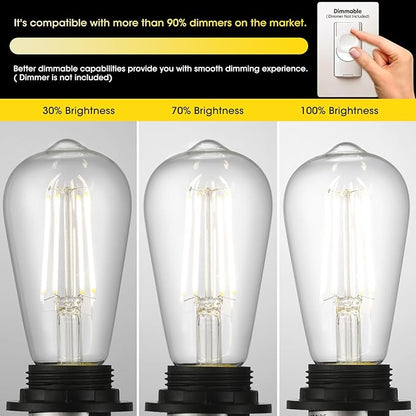 Gozelux Vintage LED Edison Bulbs, 6W, Equivalent 60W, High Brightness Cool White 4000K, ST58 Antique LED Filament Bulbs with 90+ CRI, E26 Medium Base, Dimmable, Clear Glass, Pack of 6