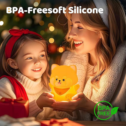 Red Panda Night Light, Squishy Silicone Lamp for Kids - Tap Control 2 Brightness, 50H Battery & Auto Timer, Cute Mothers Day Gifts for Boys Girls, Bedside Nursery Desk Decor