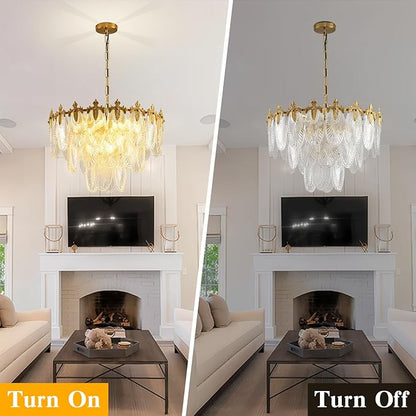 KELUOLY Antique Chandelier 3-Tier Glass Crystal Chandeliers, 9-Lights Gold Round Pendant Light 23.6" Brushed Brass Adjustable Height, Applicable to Dining Room, Bedroom, Living Room, Foyer, Kitchen