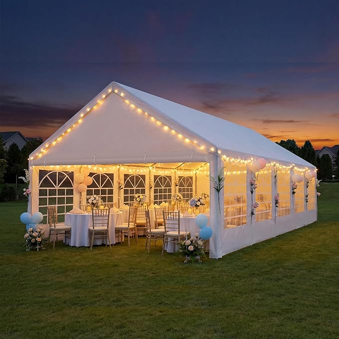 Party Tent 16x32Ft Outdoor Canopy Gazebo Heavy Duty Large Event Shelter Carport White for Wedding Parties BBQ