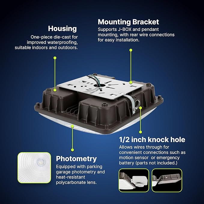 Konlite - 27W (3800LM) Residential & Commercial LED Indoor & Outdoor Lights for Shops, Garages & More, Outdoor Light Fixture, UL, Dark Bronze