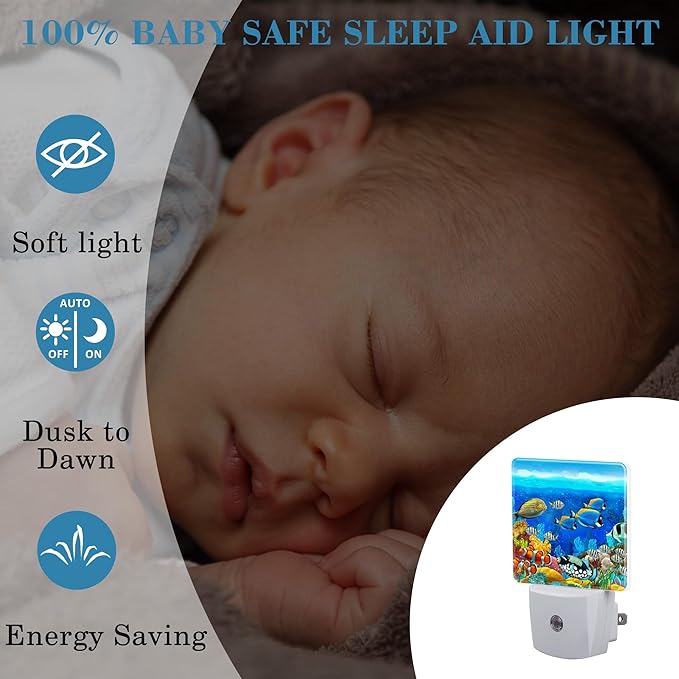 Colorful Seabed Coral Reef Night Light for Kids, LED Night Light Plug into Wall with Dusk to Dawn Sensor for Girls Boys Women Men Room Decor, Hallway, Kitchen, Bathroom, Nursery, Stairs