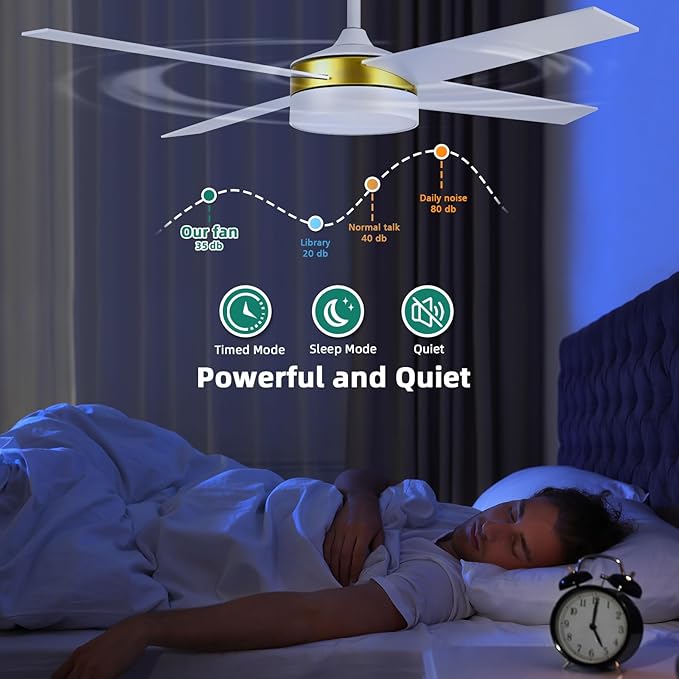 YITAHOME 52 Inch White Gold Ceiling Fans with Light and Remote, Dimmable Fan for Indoor, Modern Wood LED Fan with Quiet Reversible Motor, Memory Function, for Bedroom, Living Room