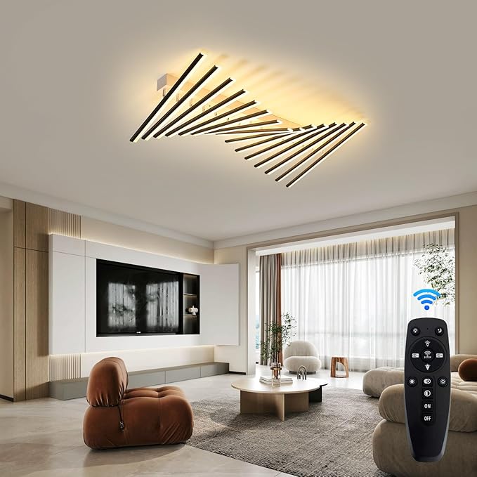 JAYMP 15 Lights Adjustable Linear Modern Ceiling Light 43.3 inch Dimmable LED Chandelier Semi Flush Mount Light Fixture for Dining Room Kitchen Island Living Room
