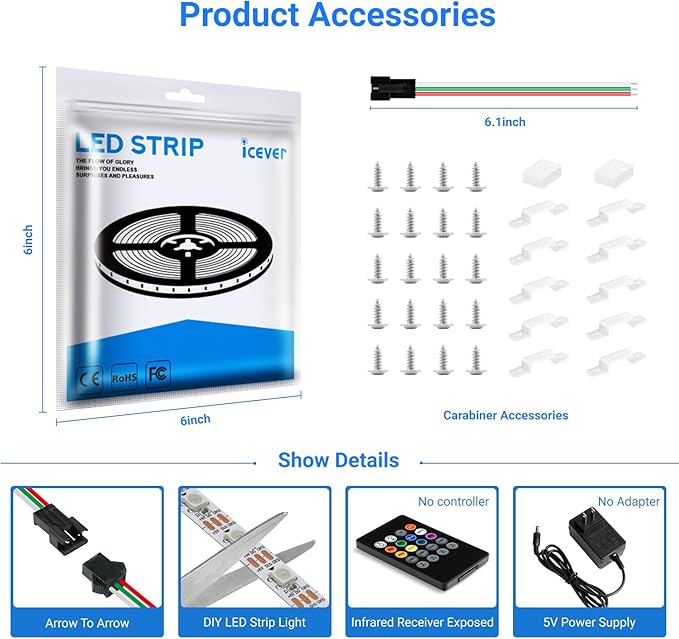 16.4FT WS2812B 5V LED Strip Lights 300 Individual Addressable RGB IC 5050SMD LEDs - Flexible White PCB IP67-60LEDs/m MagicRGB Dream Color for DIY Chasing Color Project (No Power Supply & Controller)