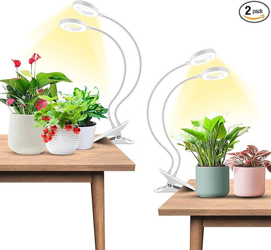 Wiaxulay Grow Light, Full Spectrum Halo Clip Plant Light, 192 LEDs Growing Lamp with Gooseneck, Auto Timer 6/12/16 Hrs, 3 Lighting Mode, 5 Brightness Levels for Seedlings Succulents, 2 Pack (3.5in)