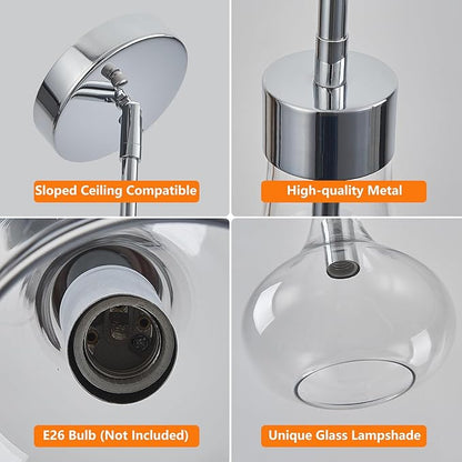Modern Glass Pendant Light 9.44 in Clear Glass Shade Chrome Farmhouse Island Pendant Lights for Kitchen Pendant Lighting Over Sink Bedroom Dining Room