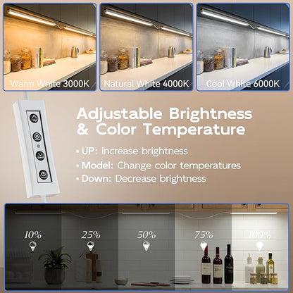 Under Cabinet Lighting Plug in, 12 Inch Linkable Under Cabinet Lights, 3 Color Temps & Dimmable, 1800LM Super Bright LED Light Bar, Under Counter Lights for Kitchen Cabinet, Closet, Shelf, 6 Pack