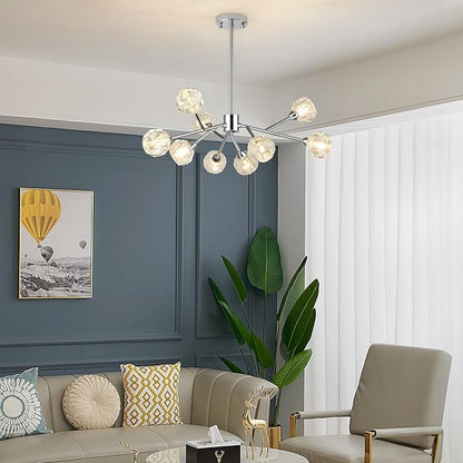 Weesalife Sputnik Chandeliers for Dining Room Light Fixture Over Table, Modern Crystal Chandeliers, 9 Lights Chrome Lighting Fixtures for Living Room Bedroom Kitchen Island Bar