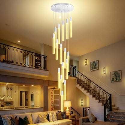 Luxurious K9 Crystal Chandelier,Silver 16-Light Large Modern Crystal Column Chandelier,Crystal Drop High Ceiling Pendant Light Fixture for Home Hotel Store