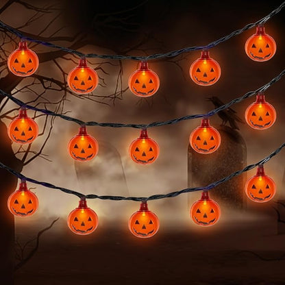 Halloween Led Pumpkin Lights Outdoor 8.5Ft Halloween Decorations Lights with 10 LED Clear Orange Pumpkin Light Waterproof, Plug in Pumpkin String Light for Indoor Party Patio Window Garden Home Decor