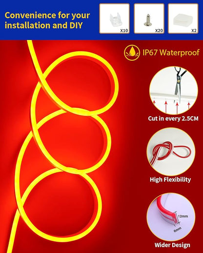 DUOFU365 Orange Neon LED Strip Light, DC 12V 600 SMD2835 LED Neon Rope Lights,Upgraded 16.4ft/5m Led Light Strips Flexible Waterproof for Indoor/Outdoors Home Decoration/DIY(No Power Adapter)