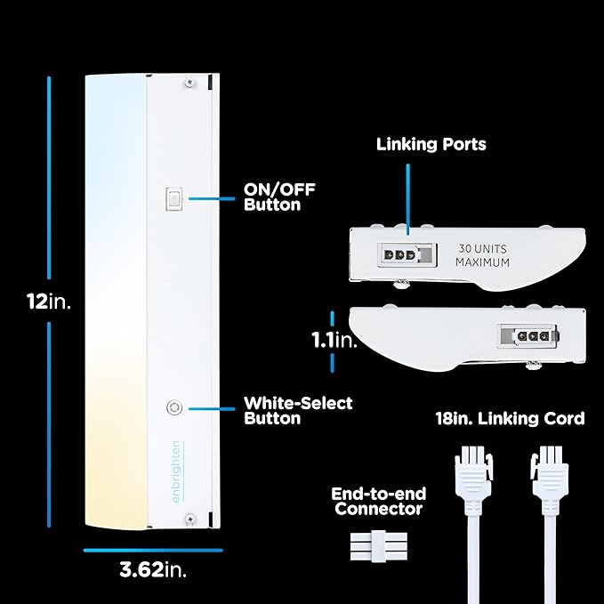 Enbrighten 12 inch Hardwired Under Cabinet Lights, 880 Lumens, Five White Settings from (2700K-6500K), Full Range Dimmable, Under Counter Light, Linkable Under Counter Lights for Kitchen 82920-T1