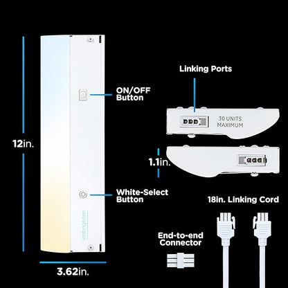 Enbrighten 12 inch Hardwired Under Cabinet Lights, 880 Lumens, Five White Settings from (2700K-6500K), Full Range Dimmable, Under Counter Light, Linkable Under Counter Lights for Kitchen 82920-T1