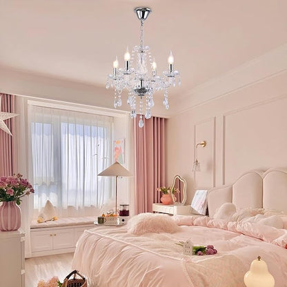 MALOSA Clear Crystal Chandeliers,Vintage Small Chandelier,Glass Mini Chandelier for Dining Room,Girls Bedroom,Living Room,Closet,Wedding Decoration
