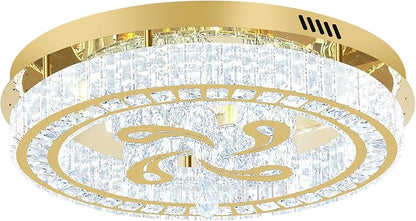 24'' Gold Modern Crystal Chandelier LED Dimmable Flush Mount Crystal Ceiling Light for Living Room Bedroom Dining Room