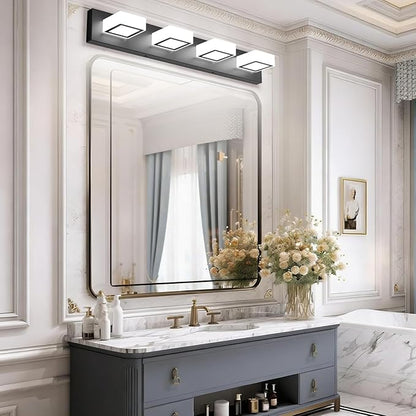 Ralbay Black Bathroom Vanity Lights 30inch Metal Acrylic LED Modern Bathroom Wall Lighting Fixtures Over Mirror Matte Black (White Light 6000K, Non-dimmable)
