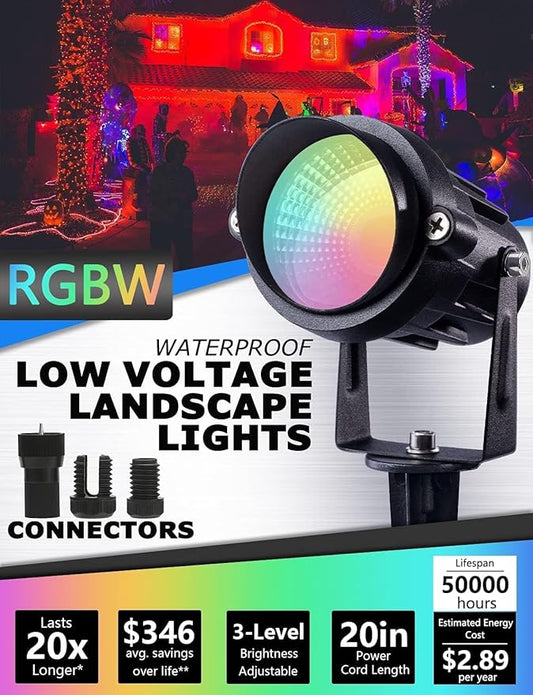 SUNVIE 24 Pack Halloween RGBW Low Voltage Landscape Lights LED Color Changing Landscape Lighting with Remote Control and Wire Connectors, AC/DC 12V-24V Waterproof Outdoor Spotlight for Yard Garden