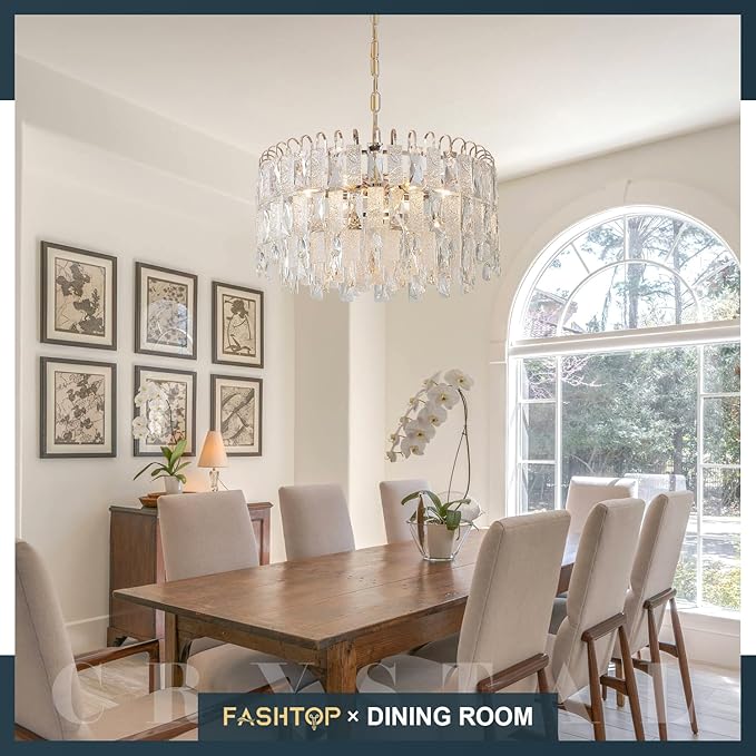 20" Modern Gold K9 Crystal Chandelier 9-Light 4 Tiers Crystal Lighting Fixture Luxury for Living Room Dining Room Bedroom Kitchen Foyer Entryway, E12