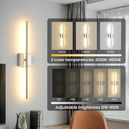 Brushed Nickel Battery Operated Wall Sconces Set of 2, 11000mAh Wireless Rechargeable Wall Lights with Remote Control, 350°Rotate Dimmable Wall Lamp, 3 Color Temperatures, for Bedroom, Living Room