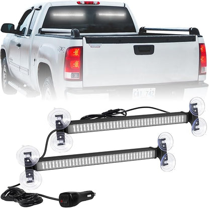XRIDONSEN 2 in 1 White Traffic Advisor Light Bar 144 LED Emergency Warning Safety Interior Rear Window Front Dash Windshield Strobe Lights for Police Firefighter Vehicles Trucks Car (2x17.7 inch)