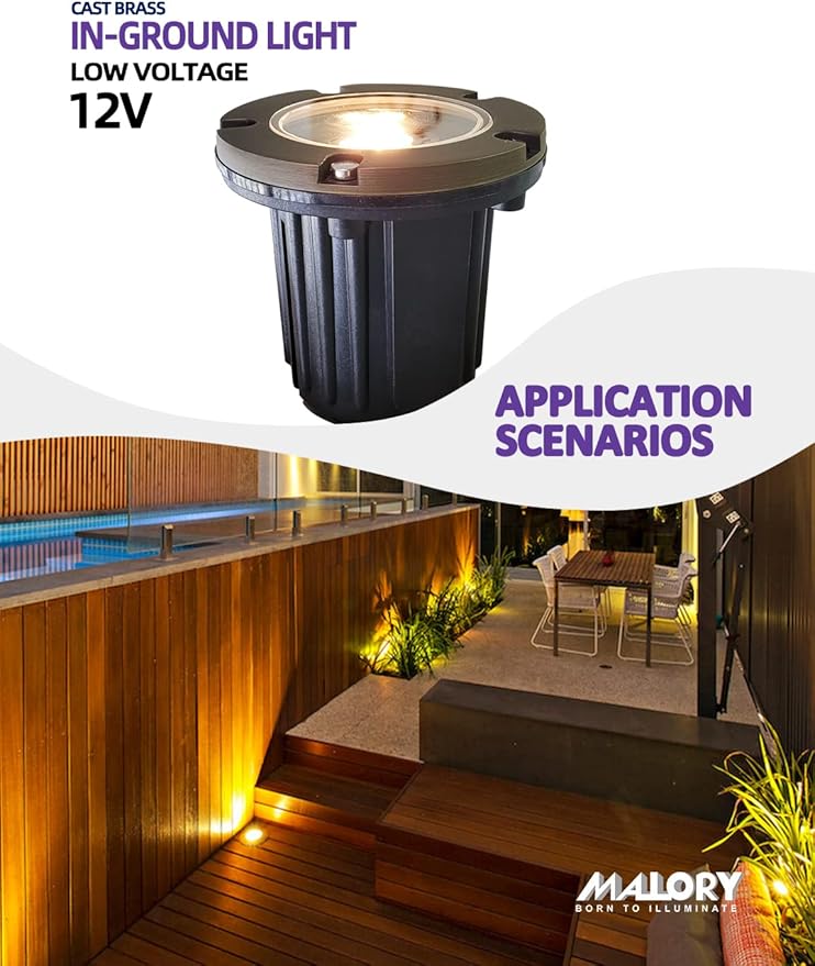 MALORY Low Voltage Landscape Lights, (φ125 mm) Brass Top Cover 12V Outdoor In Ground Lights, LED Well Lighting for Pathway, Driveway, Deck Step and Garden 1 Pack with MR16 Bulb (Flat Top)
