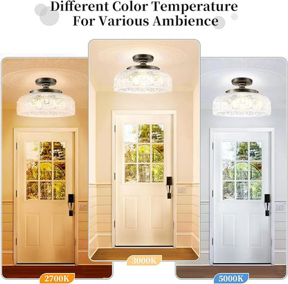 Lamomo Semi Flush Mount Ceiling Light,Upgraded Larger 12 Inch Bronze Hallway Light Fixture,3 Light Globe Glass Close to Ceiling Scone, Indoor Hanging Light for Bedroom Kitchen Porch Hallway