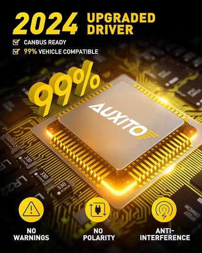 AUXITO H3 LED Bulb Yellow 3000K, 16,000LM 600% Super Brighter, 10 Years Lifespan, 1:1 Size Plug-n-Play, 100% Perfect Installation, H3 LED Fog Lighr Bulb for Fog Lamp, DRL, Canbus Ready, Pack of 2