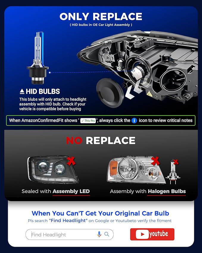 Marsauto D2S HID Bulbs, 85122 66240 66040 66240CBI (85122C1) for HID Assembly, 6000K Cold White 35W Xenon Bulb, Pack of 2