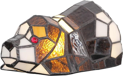 Small Tiffany Lamp Stained Glass Animal Table Lamp Mini Accent Desk Light (Brown White Dog)