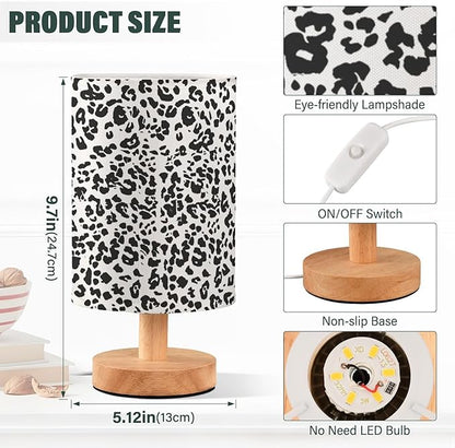 Bedside Table Lamp White Leopard Cheetah Animal Print Nightstand Lamp with Wood Desk Lamps for Bedroom Living Room Nursery Office Home Decor