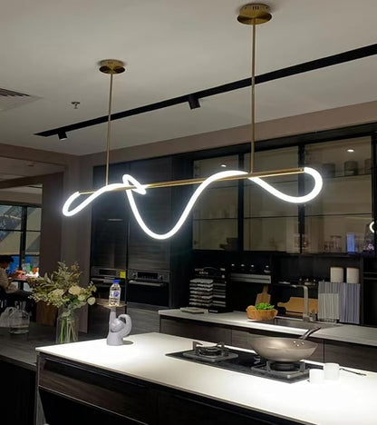 SMG Modern LED Linear Pendant Light for Dining Room, Dimmable Gold Kitchen Chandelier, 47" Linear DIY Chandelier with Remote Control Stepless Dimming, Restaurant Office Long Hose Lamp
