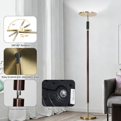 Wood Floor Lamp 30W 3000Lm Super Bright LED Wooden Floor Lamp, Remote Control 69" Tall Standing Lamp Stepless Dimming & Color Temperature Adjustable, Modern Torchiere Lamp for Bedroom, Office Walnut